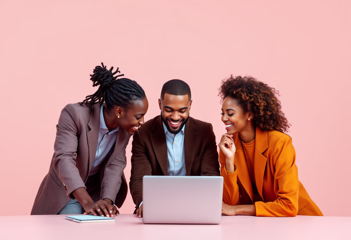 image of busy office with team collaborating (for a fintech company)