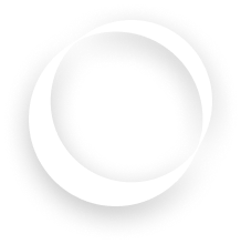White crescent shape paired with a curved, white circular band on a black background, forming an abstract circular design.