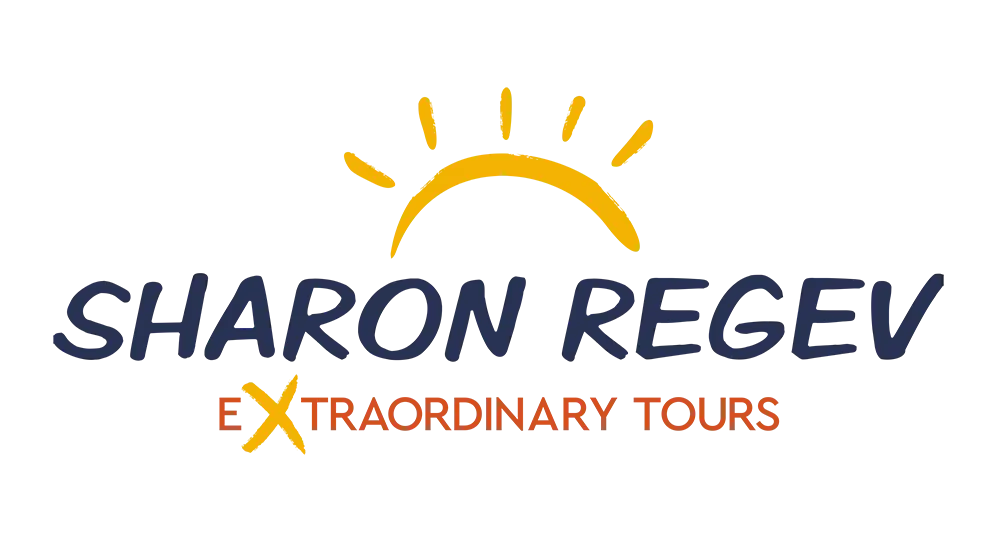 Logo with stylized orange sun above the text 'SHARON REGEV' and the phrase 'EXTRAORDINARY TOURS' below, featuring a highlighted orange 'X'.