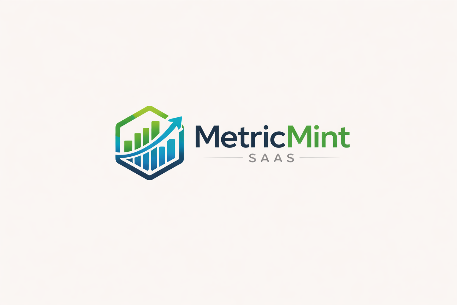 MetricMint SAAS logo with a hexagon containing green and blue rising bar charts and an upward arrow.