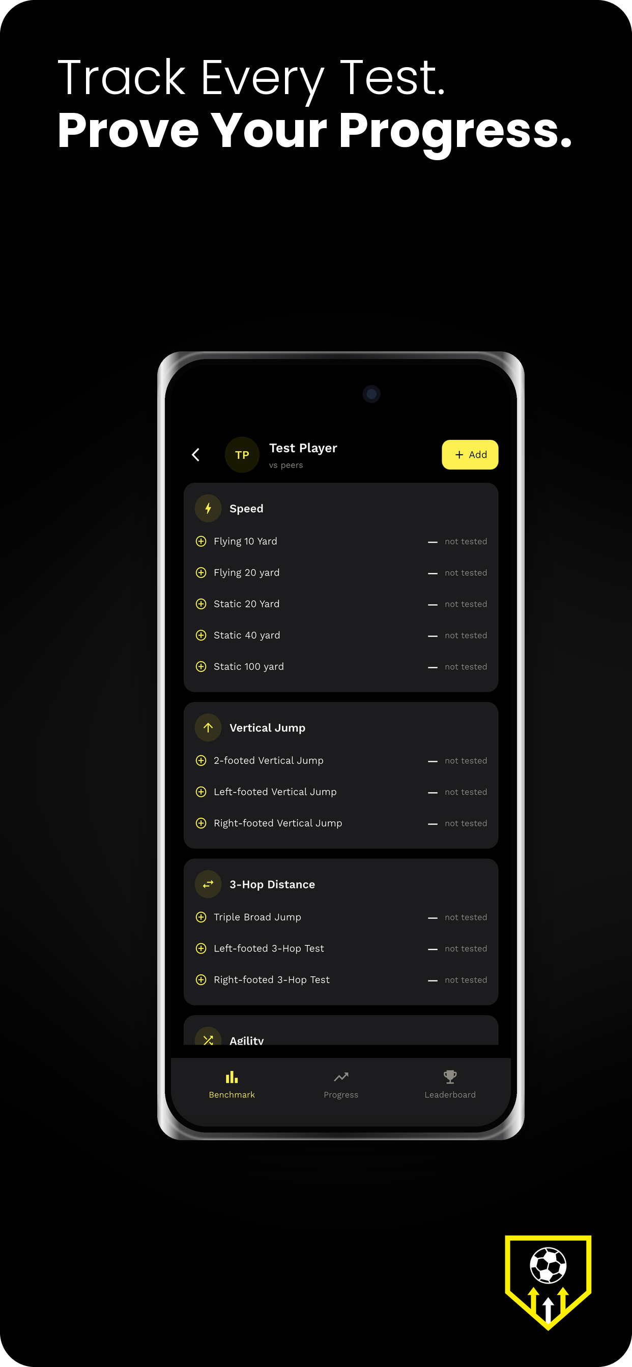 Track every test and prove your progress in the Elevate It Soccer app