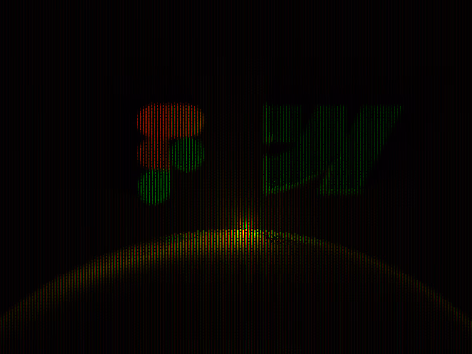 Futuristic dark background with green and red digital circuit shapes above a glowing curved surface.