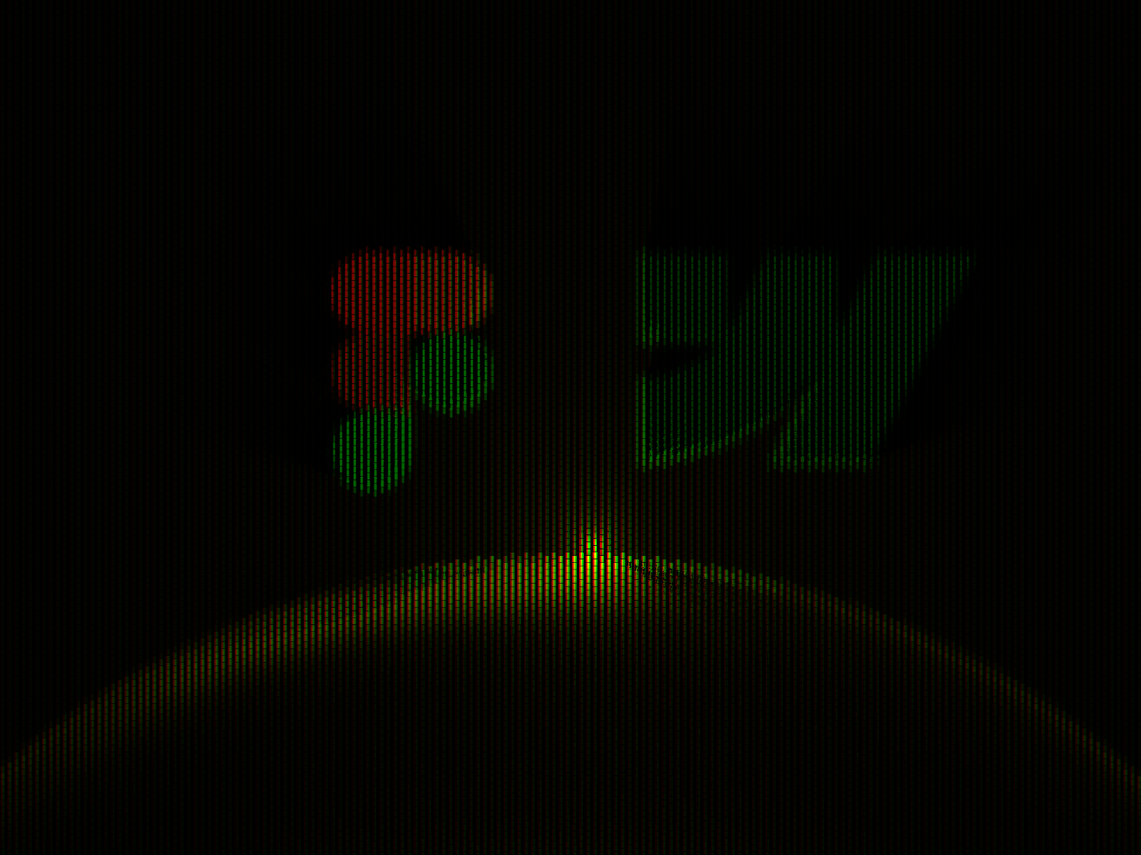 Futuristic dark background with green and red digital circuit shapes above a glowing curved surface.