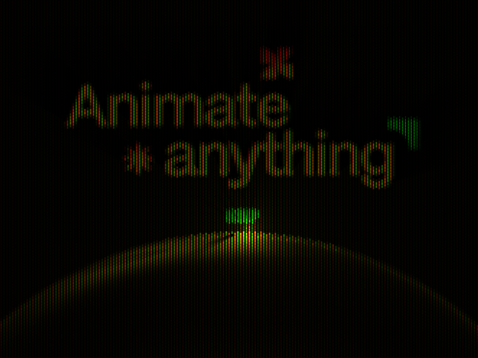 Text reading 'Animate anything' in pixelated style with green and red accents over a dark gradient background.