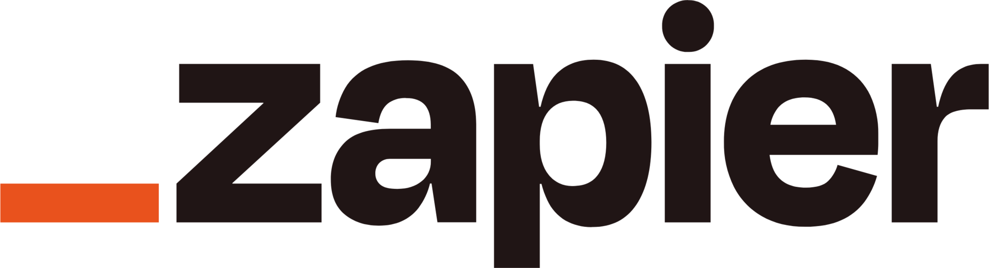 Zapier company logo with black text and an orange dash to the left.