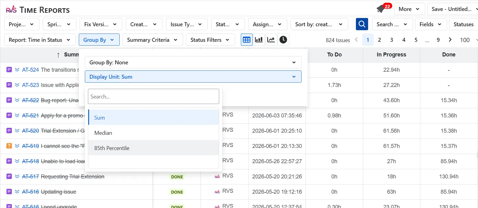 RVS Time in Status Reports — Workflow visibility for Jira Cloud and Data Center teams