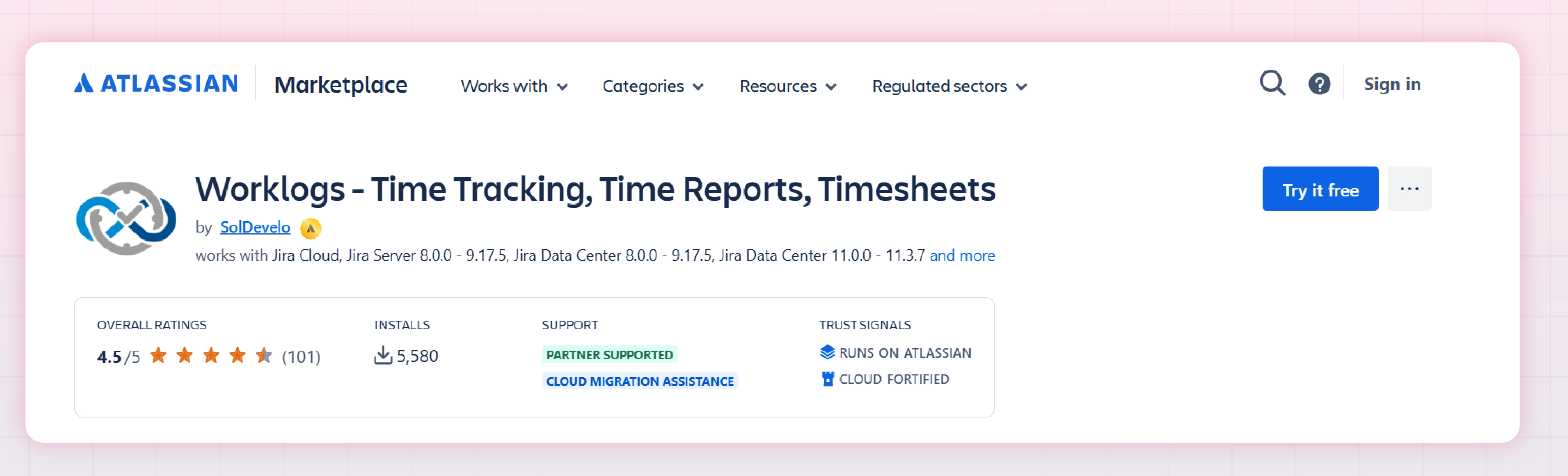 Atlassian Marketplace listing worklog by soldevelo