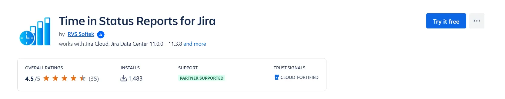 Atlassian Marketplace listing of Time in Status Report by RVS Softek