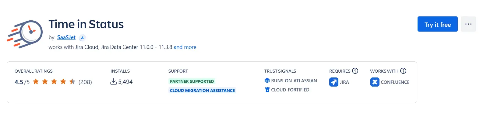 Saasjet Time in status marketplace listing