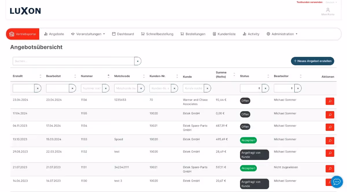 Offene und akzeptierte Angebote am Beispiel der B2B Seller Suite