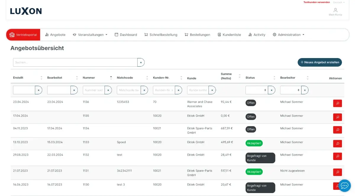 Offene und akzeptierte Angebote am Beispiel der B2B Seller Suite