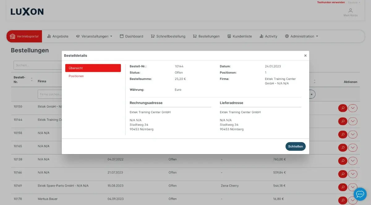 Details einer Bestellung innerhalb der B2B Seller Suite