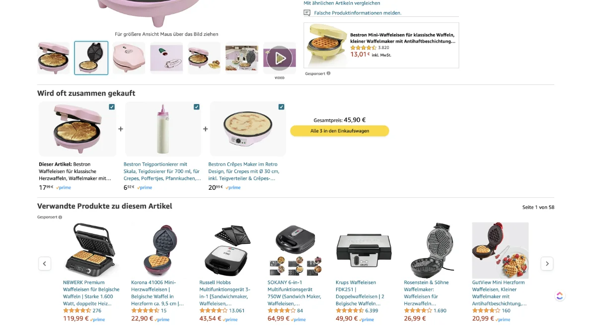 Abbildung: Amazon empfiehlt immer eine Menge an zusätzlichen Artikeln