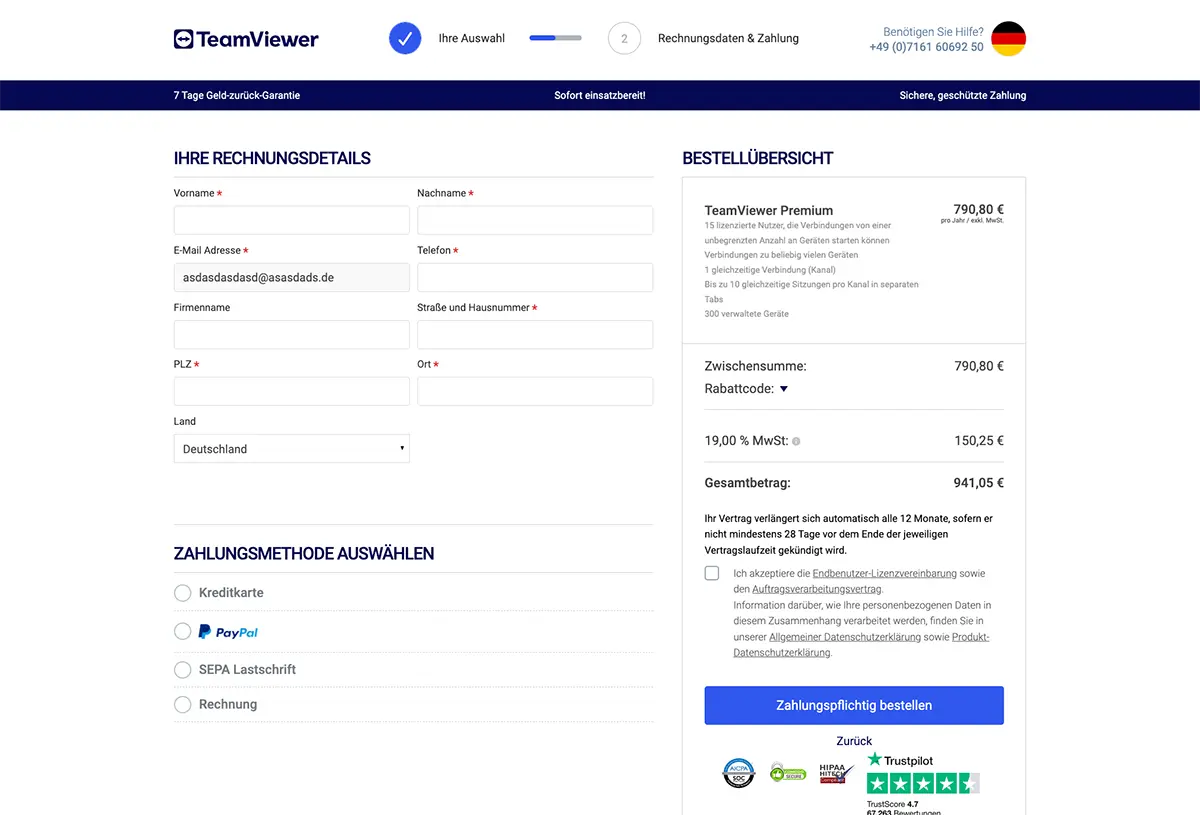 Klare und einfache Navigation durch den Checkout-Prozess