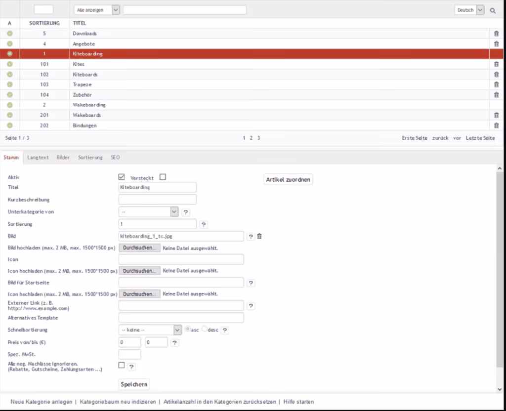 Oxid Backend, Quelle: Oxid