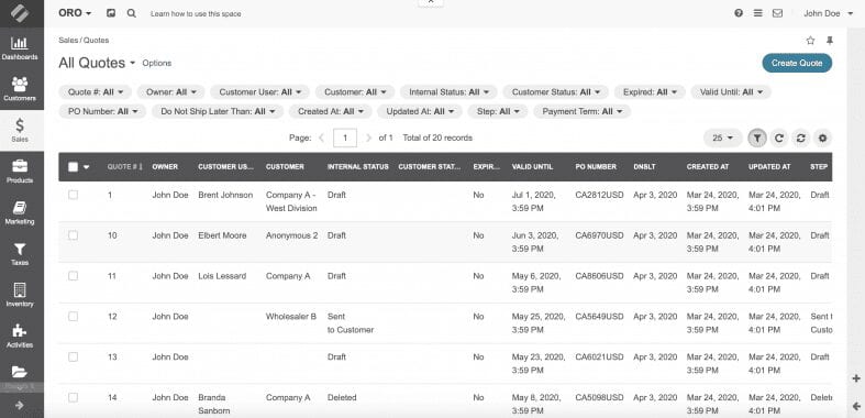 Angebotsverwaltung in OroCommerce