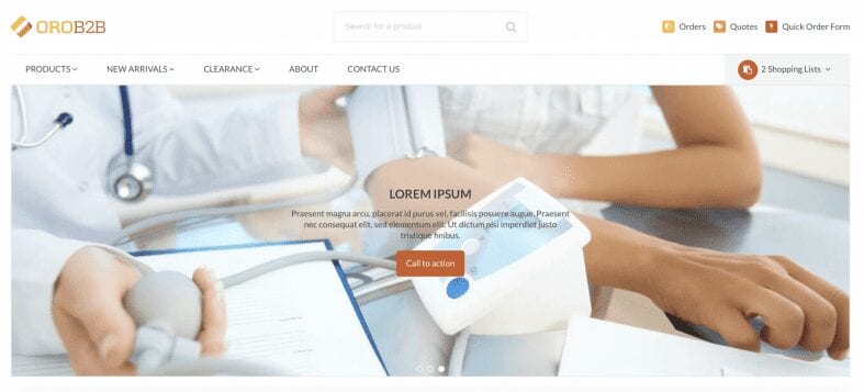 Beispiel-Headerbereich von OroCommerce