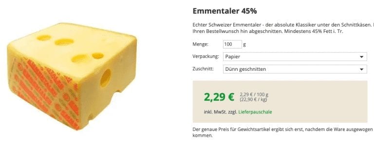 Onlinelebensmittel Preise