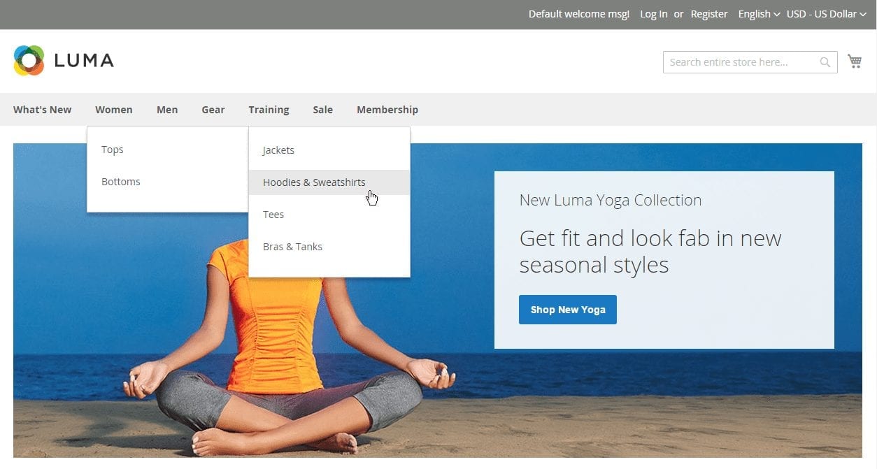 Standard Frontend-Design eines Magento Webshops