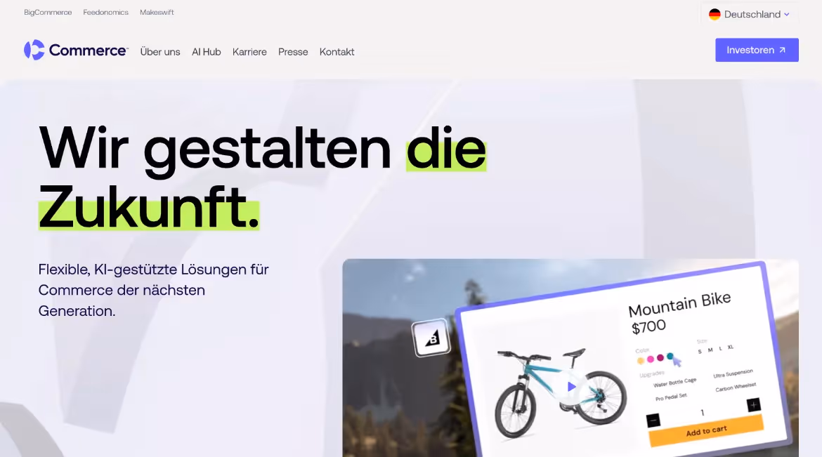 BigCommerce gehört mittlerweile zu commerce.com und bietet zusätzliche Services