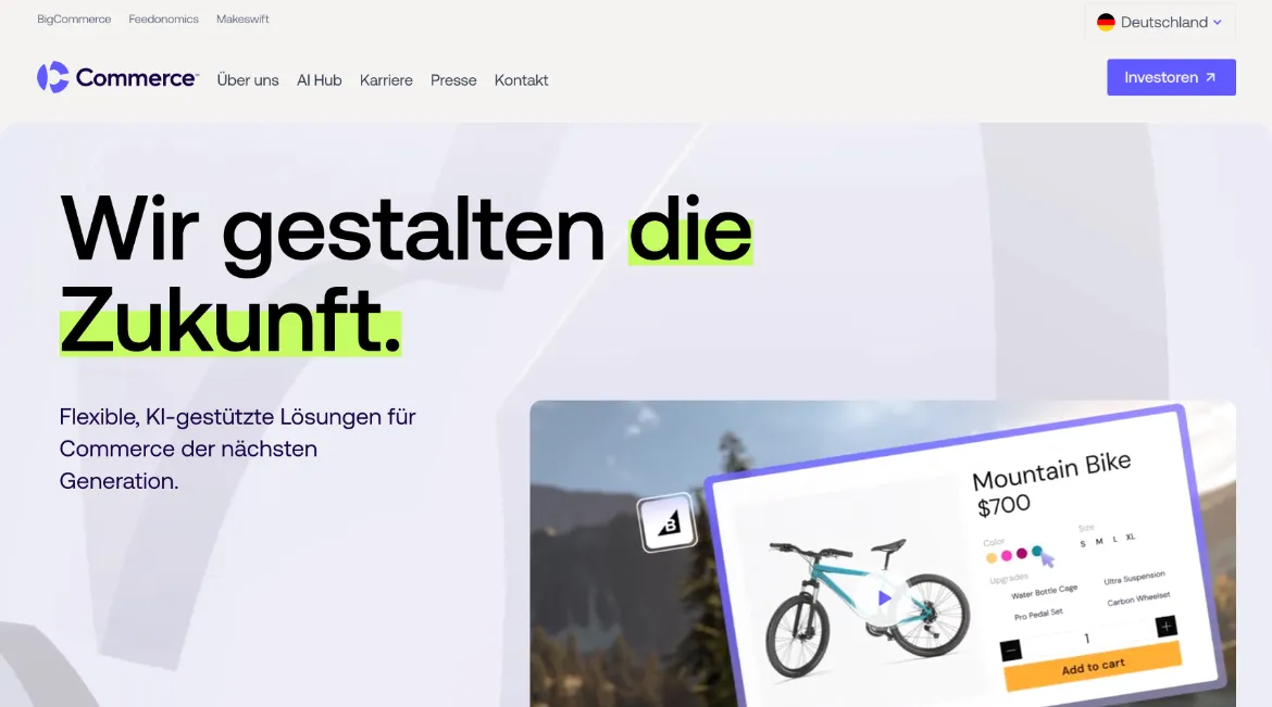BigCommerce gehört mittlerweile zu commerce.com und bietet zusätzliche Services