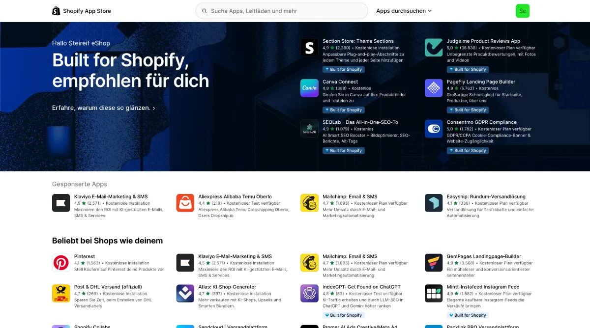 Im Shopify App Store finden Kunden meist B2C Erweiterungen