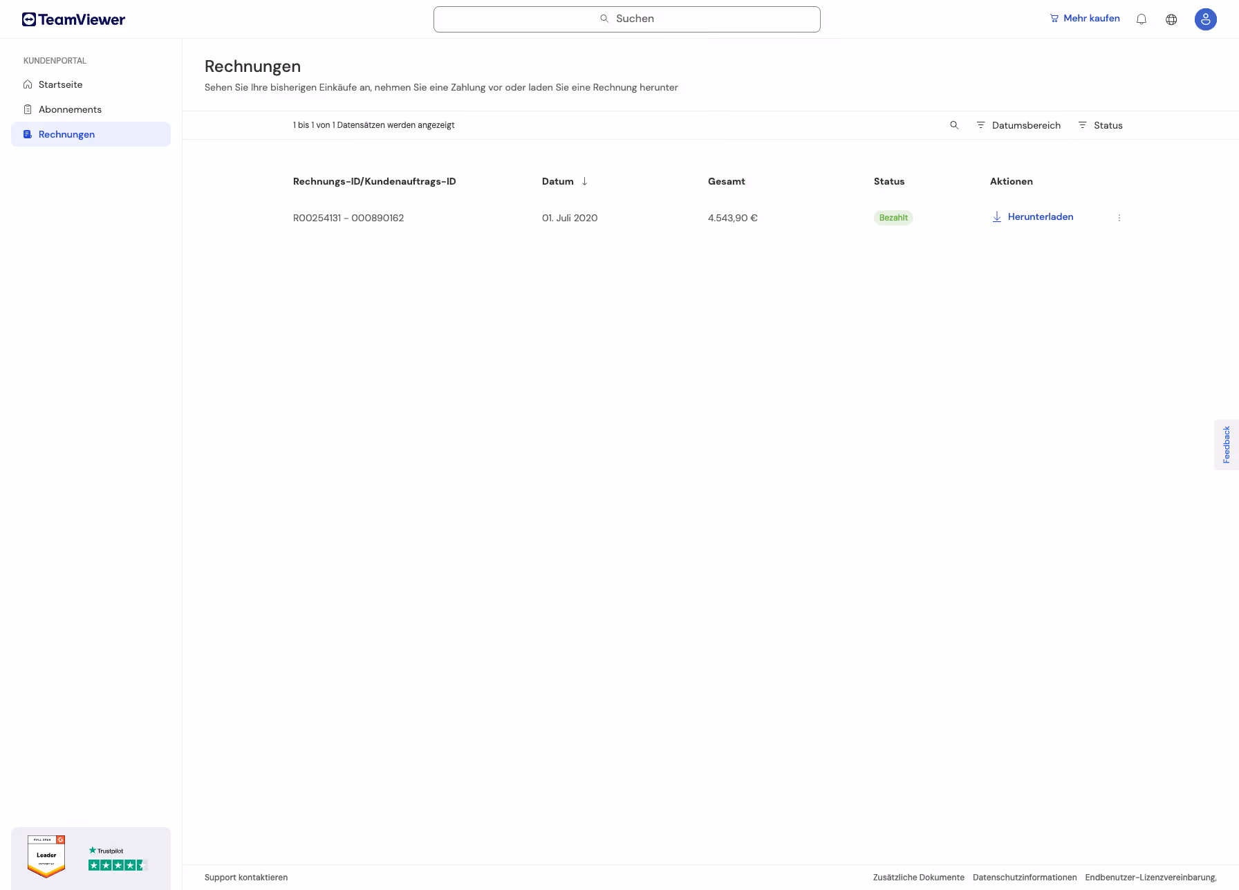 Beispiel eines Kundenportals am Beispiel von TeamViewer