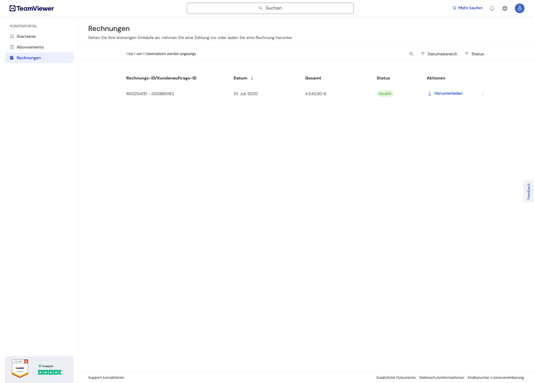 Beispiel eines Kundenportals am Beispiel von TeamViewer