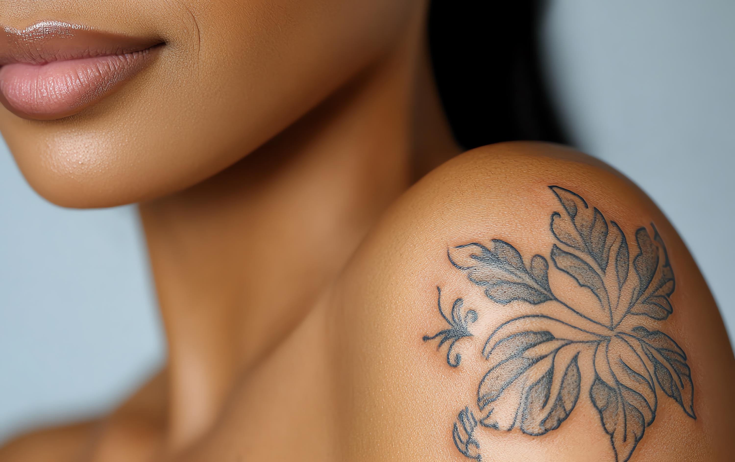 En kvinne med tattovering på ryggen.