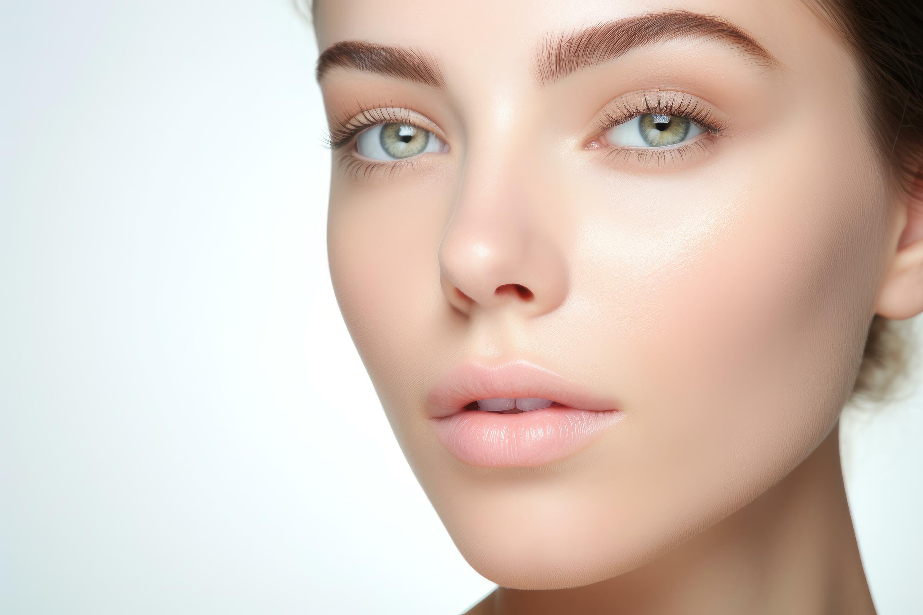 En kvinne som viser frem et ungdommelig kinnbein etter behandling.