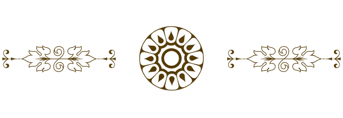 Ornamental horizontal design with a central circular floral motif flanked by symmetrical leafy scroll patterns on both sides.