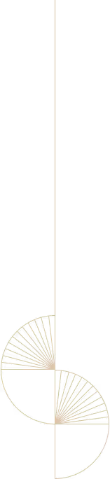 Minimalist beige spiral geometric shapes forming two semicircles connected by a vertical line on a black background.