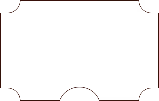 Blank black ticket shape with decorative rounded corners and scalloped edges on a white background.
