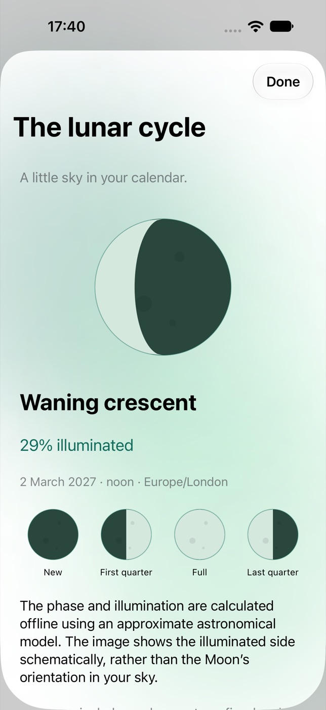 Salaah lunar cycle screen