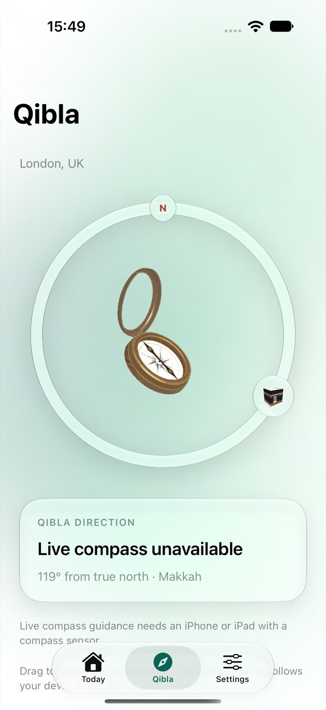 Salaah’s 3D Qibla compass