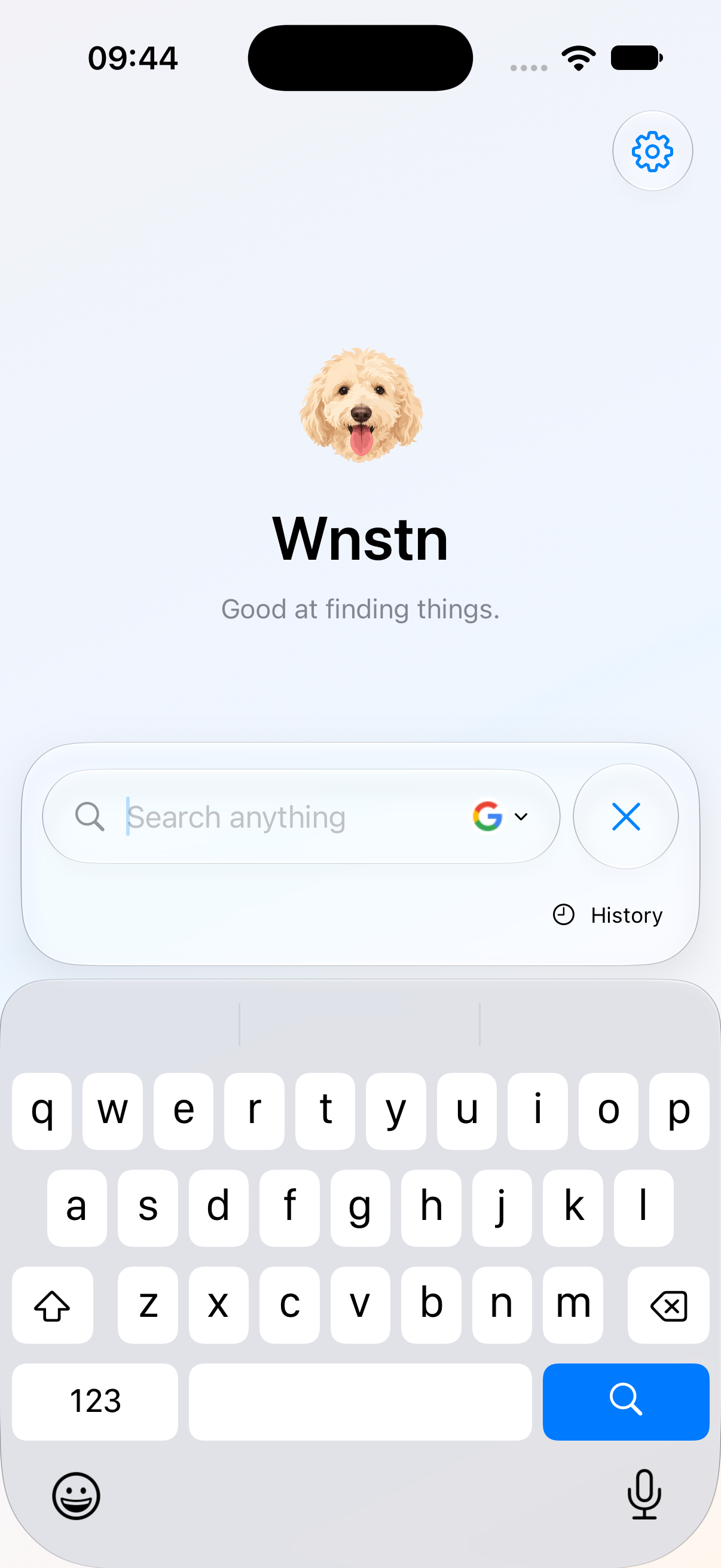 The current Wnstn app on iPhone, with its original upright Winston logo