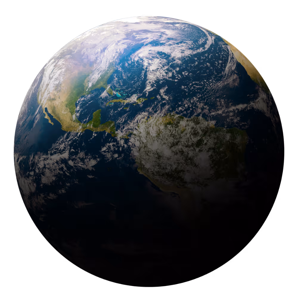 View of Earth from space showing North and Central America with clouds over the Atlantic Ocean.