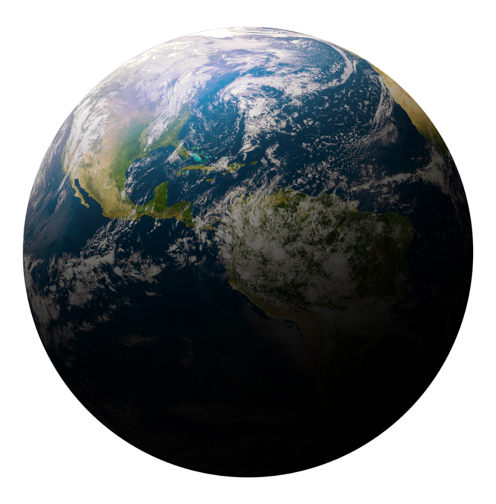 View of Earth from space showing North and Central America with clouds over the Atlantic Ocean.