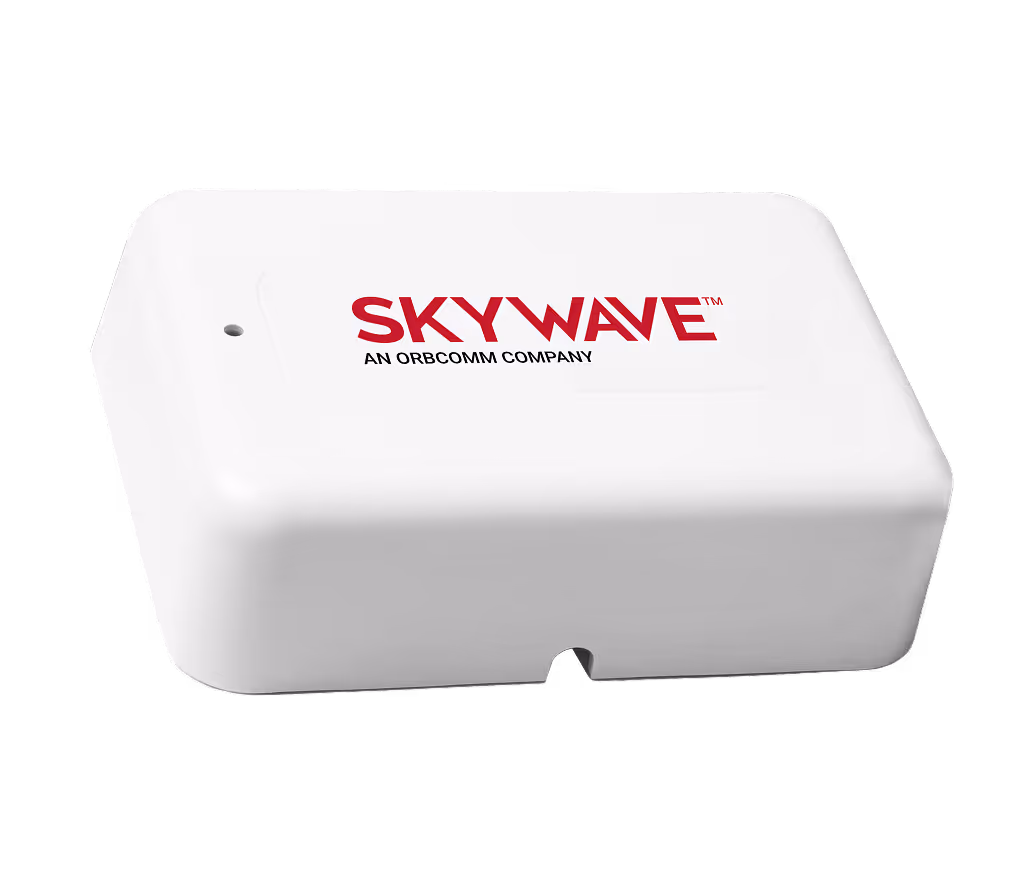 White rectangular device labeled SKYWAVE, an ORBCOMM company.