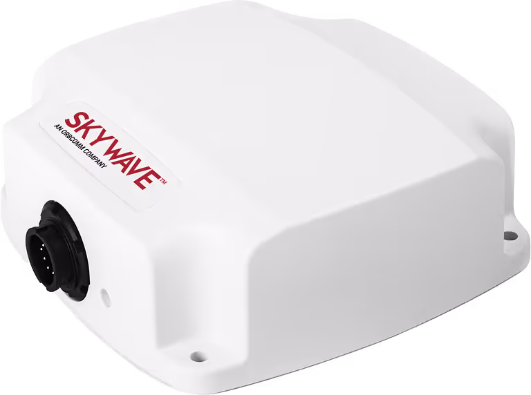 White rectangular SkyWave electronic device with connector port and mounting holes.