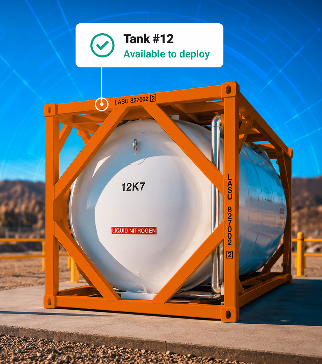 ISO tanks at an industrial site where satellite visibility helps teams confirm location, dwell and redeployment status
