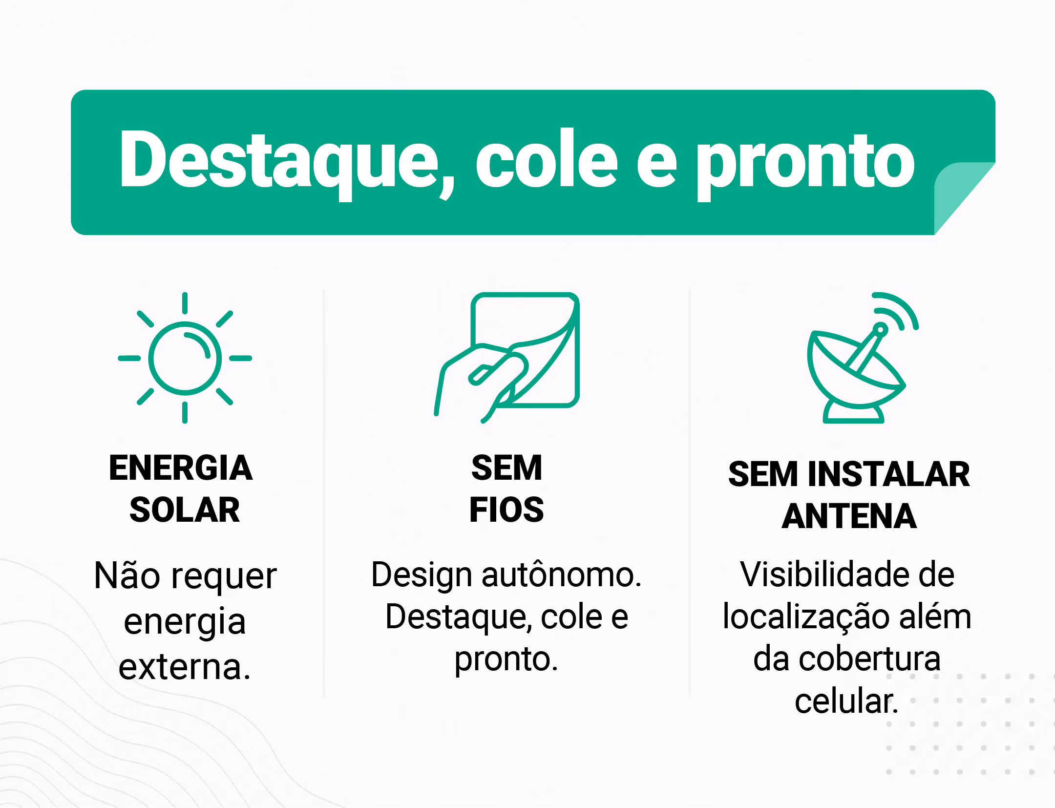 Gráfico mostrando os recursos do SC 1000: alimentado por energia solar, sem configuração de antena e sem fios para fácil implantação em geradores.