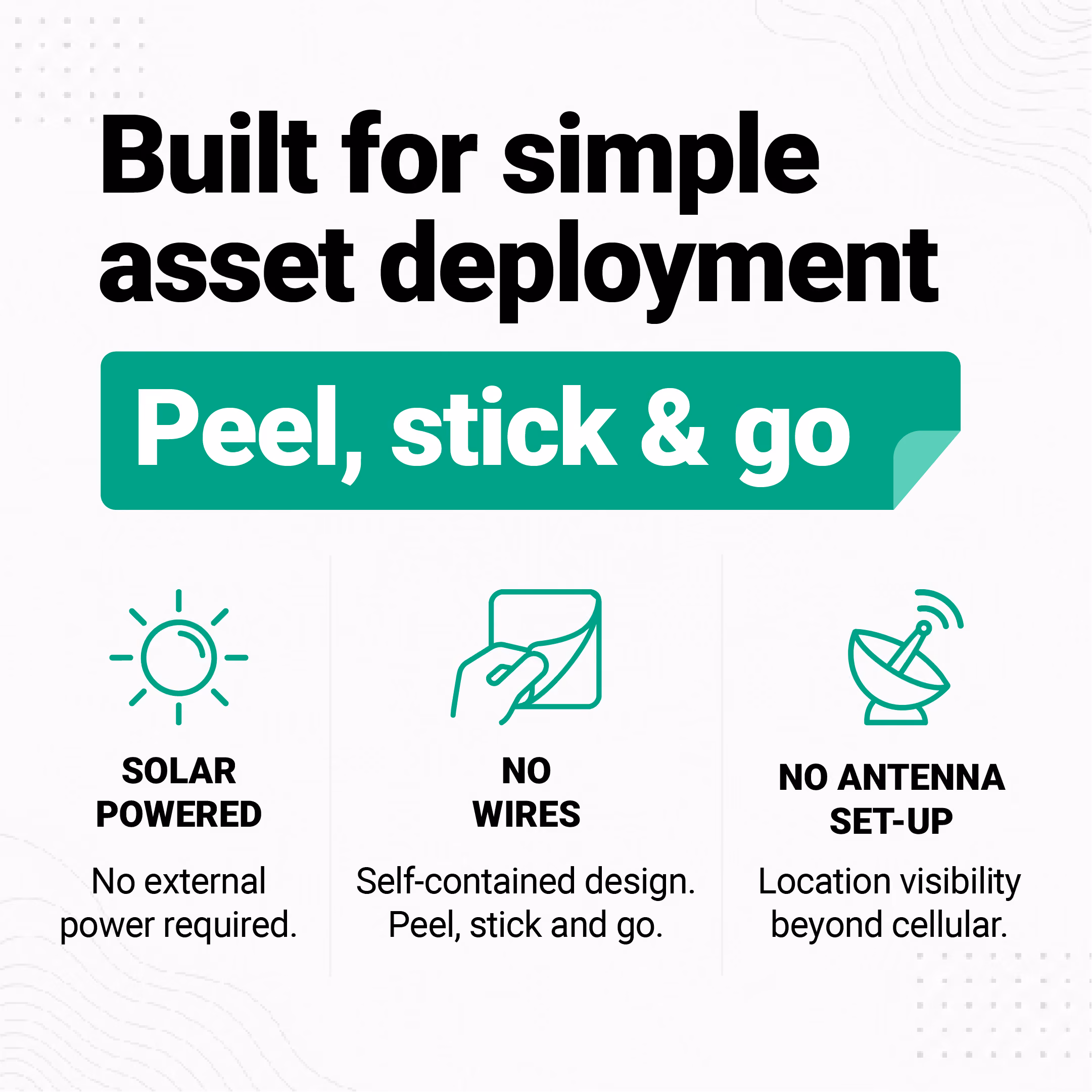 Graphic showing SC 1000 features: solar powered, no antenna setup, and no wires for easy genset deployment.