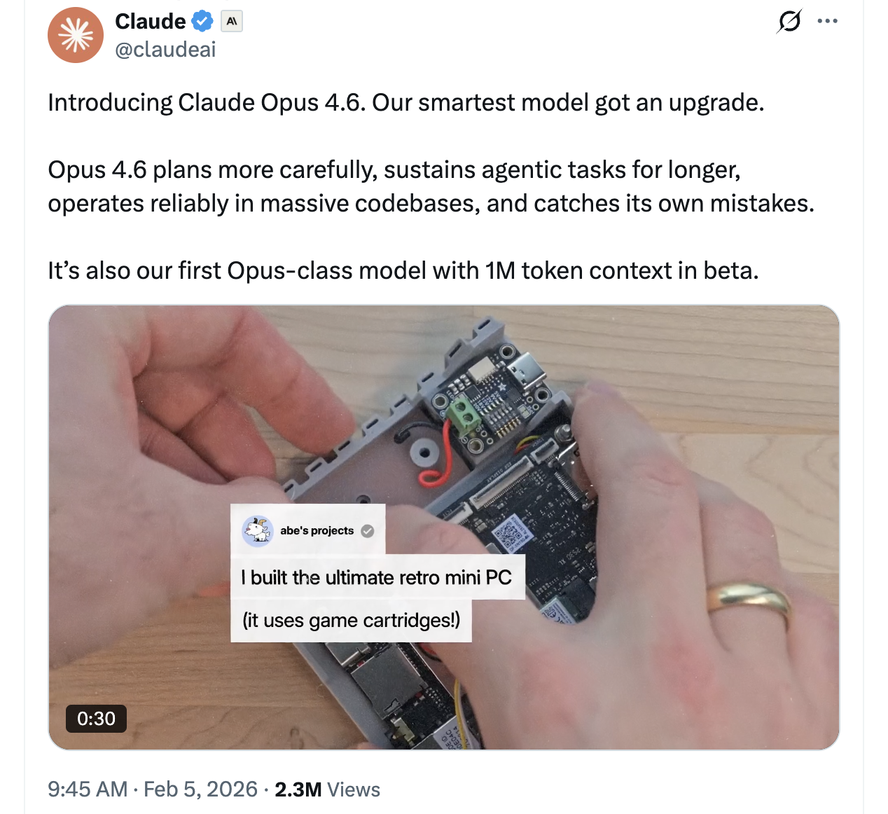 Claude Opus 4.6 live in AgentWeb