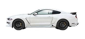 White sports coupe car with black rims and tinted windows, shown in side profile.
