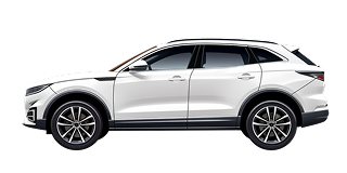 Side view of a white modern compact SUV with black trim and alloy wheels.
