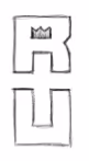 Black and white block-style stacked letters R and U with a small crown above the R.