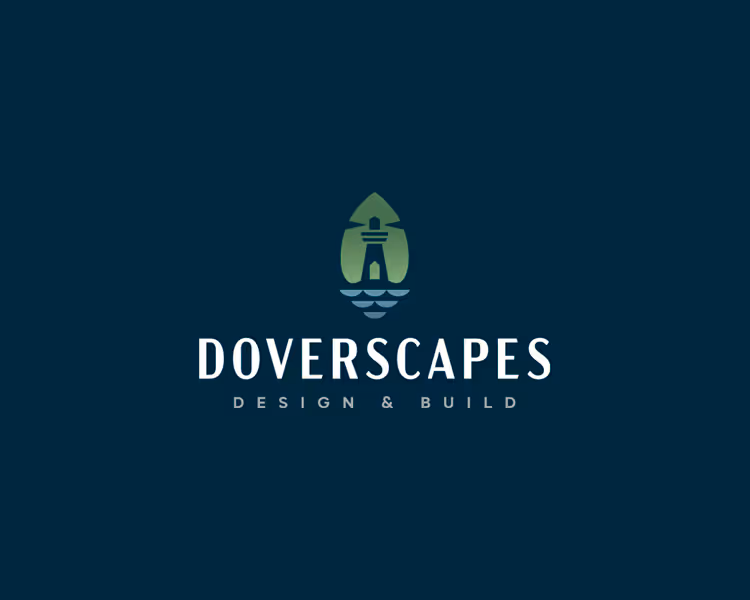 Doverscapes Design & Build logo featuring a lighthouse icon above the company name on a dark background.