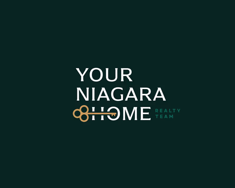 Logo with the text 'YOUR NIAGARA HOME' incorporating a gold key through the letter O, and 'REALTY TEAM' in smaller green text on a dark background.