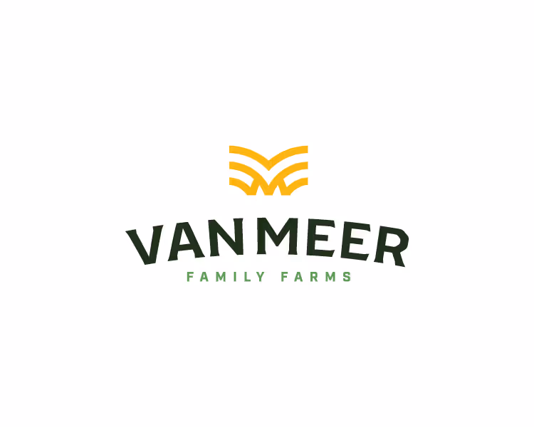 Van Meer Family Farms logo with stylized yellow emblem above the company name.